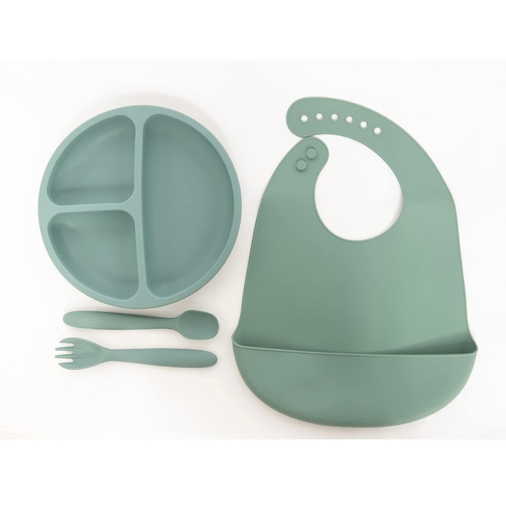 Lila & Jack's Baby Set BPA Free Food Grade Silicone Spork Spoon Bib Plate